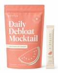 SETTLE Daily Debloat Mocktail watermelon ginger stick pack, white and cream packaging, 30-day supply box