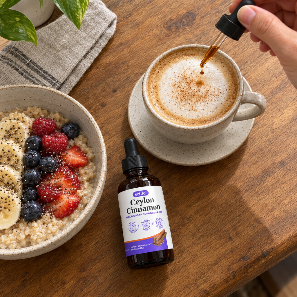 Cinnamon Drops at breakfast with oatmeal and a cappuccino